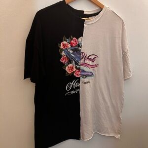 Forever 21 X Hotwheels Shirt Womens S White Black Inside Out Hemless Grphic Tee